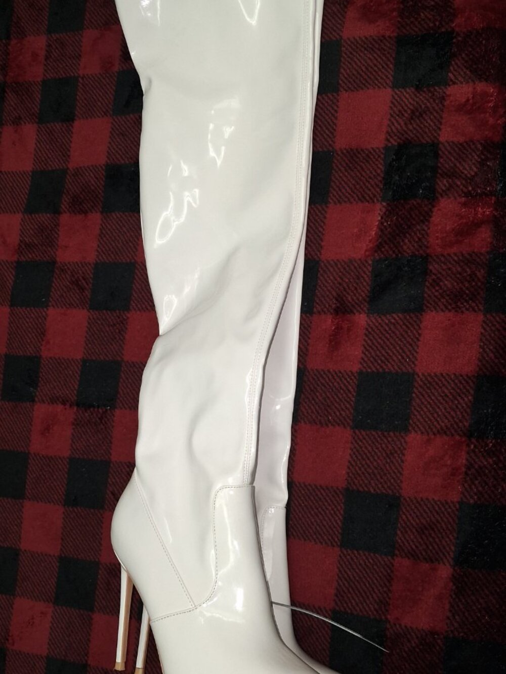 Elisabet Tang White Patent Thigh High Stiletto Heel Boots Size 9.5 - Picture 2 of 7